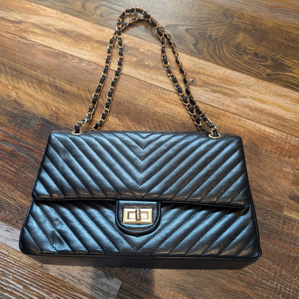 Faux Leather Quilted Black Purse